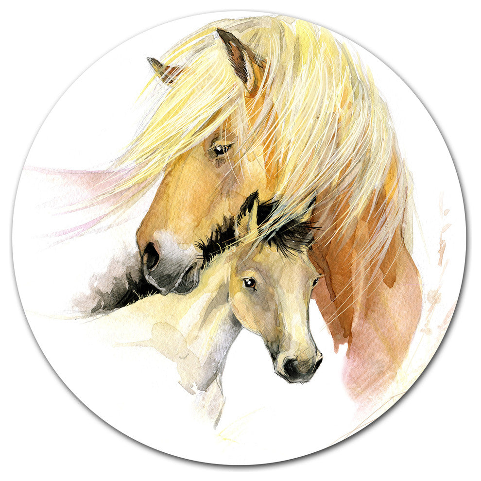 Horse Mom Baby Watercolor, Animal Round Wall Art, 11"