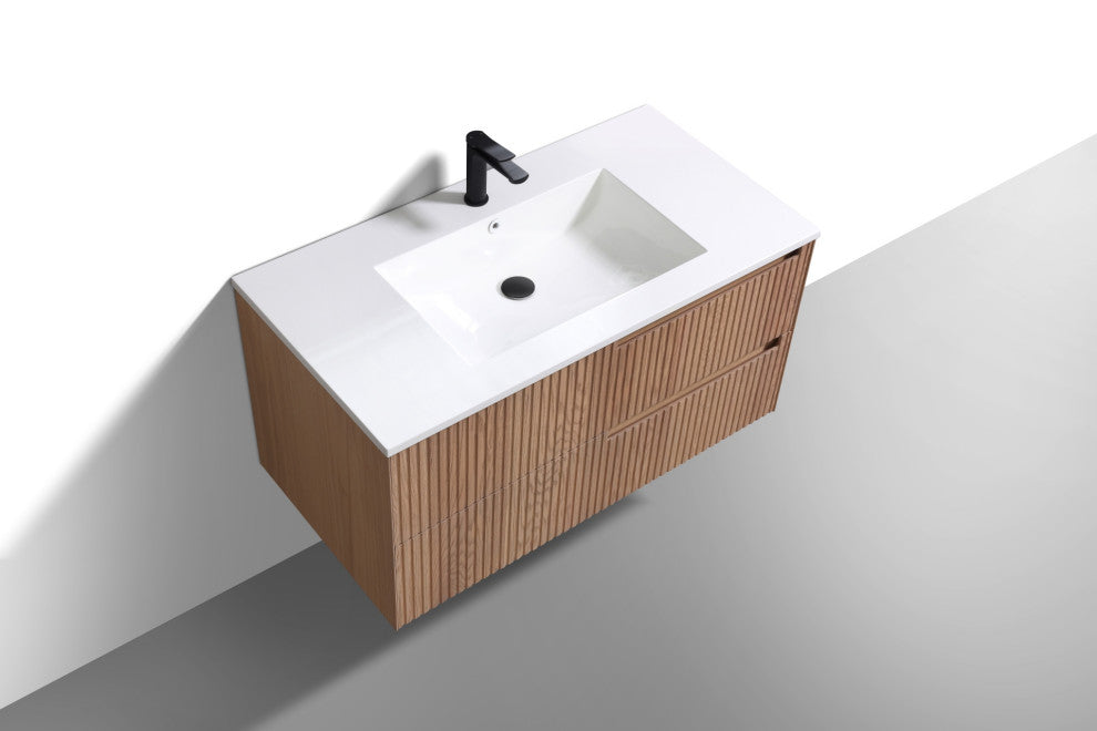 Fiore Wall Mount Modern Bathroom Vanity, Oakwood, 40", Single Sink