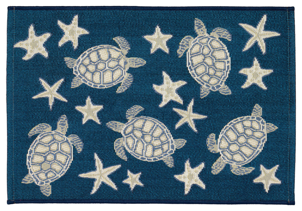 Esencia Turtle And Stars Indoor/Outdoor Mat, Navy, 2'5" X 3'11"