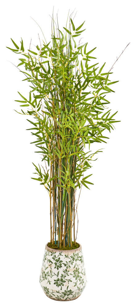 64" Grass Artificial Bamboo Plant, Floral Print Planter