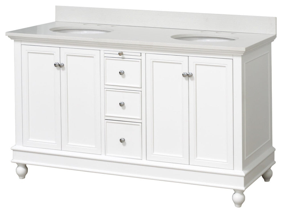 Bella 60" Bathroom Vanity, White, Quartz, Double Vanity