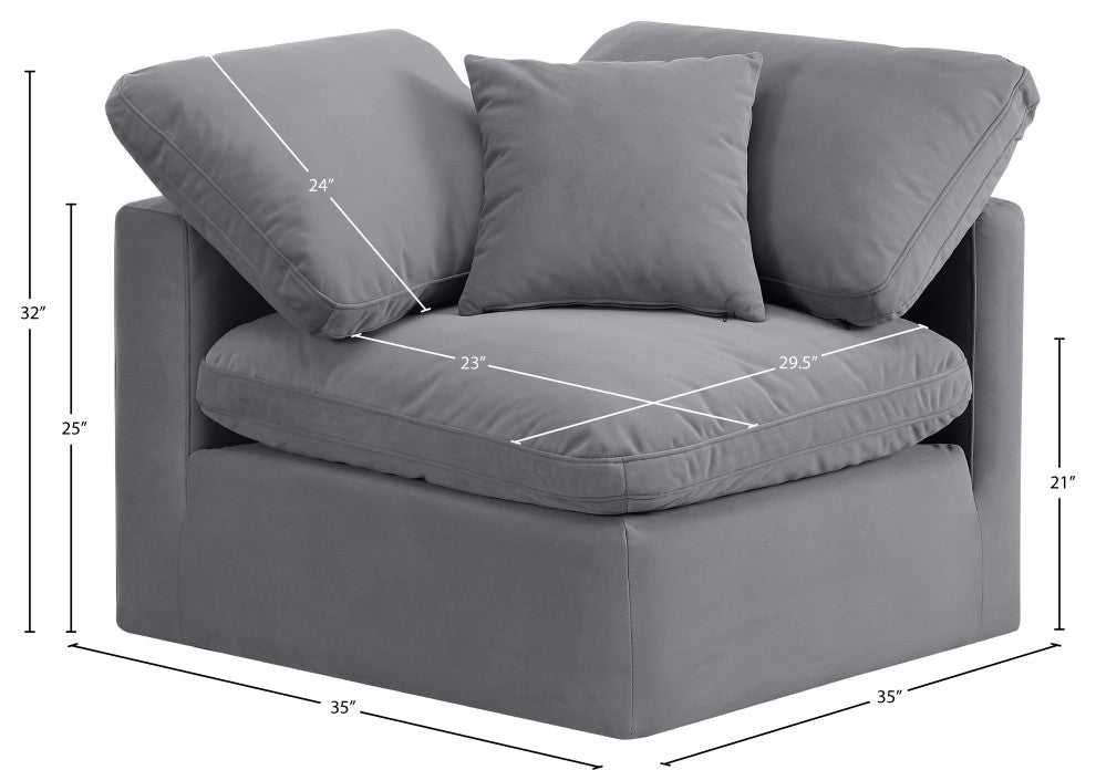 Indulge Upholstered Modular Chair, Grey, Down Stuffed Velvet, Corner Chair