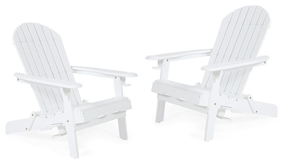 Javion Outdoor Acacia Wood Folding Adirondack Chairs, Set of 2, White