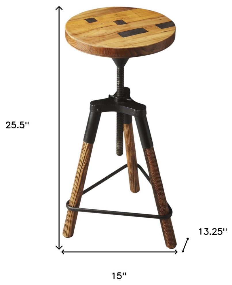 Brown and Black Manufactured Wood Iron Backless Counter Height Swivel Bar Chair