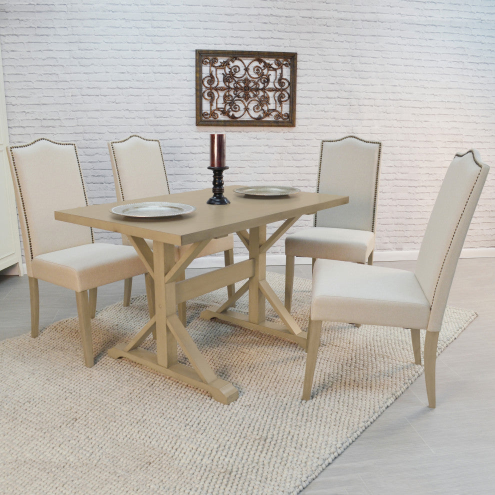 Emily Nailhead Parsons Upholstered Chair, Weathered Gray/Cream