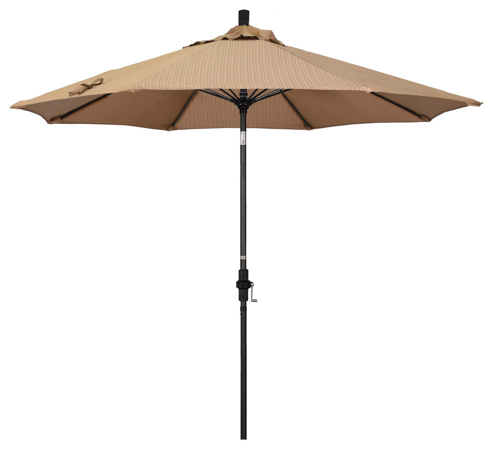 9' Matted Black Collar Tilt Lift Fiberglass Rib Aluminum Umbrella, Olefin, Terrace Sequoia