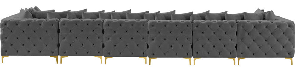 Tremblay Velvet Upholstered 8-Piece Modular U-Shaped Sectional, Grey
