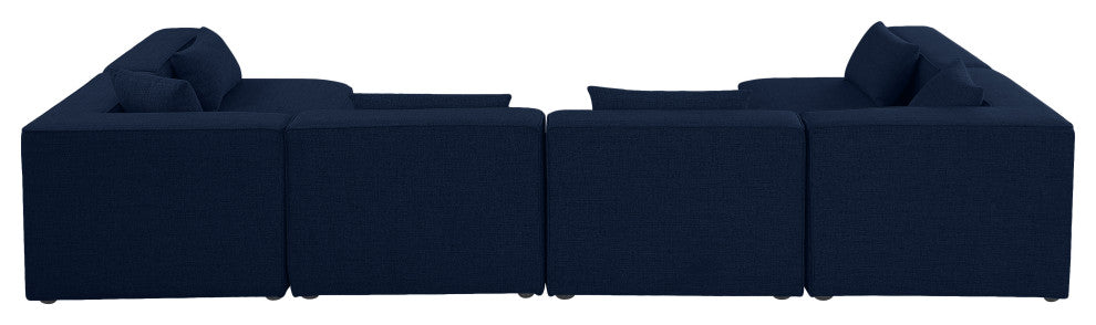 Cube Upholstered Modular Sectional, Navy, 6-Piece: 4 Armless Chair, 2 Corner Chair, Linen Texured Fabric