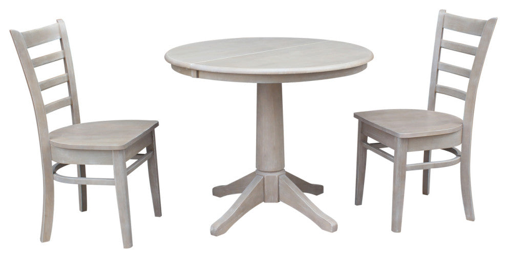 36" Round Extension Dining Table With 2 Emily Chairs