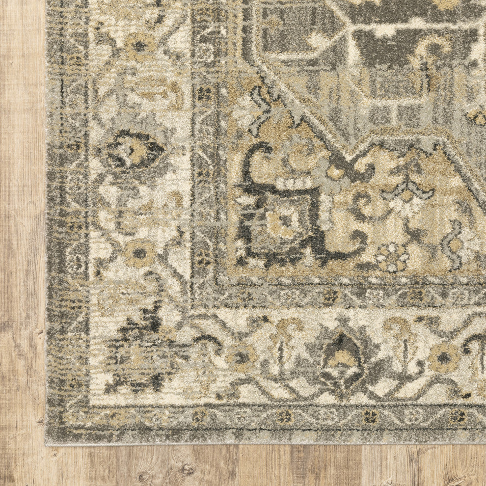 Fleming Vintage Medallion Beige and  Grey Area Rug, 7'10"x10'10"
