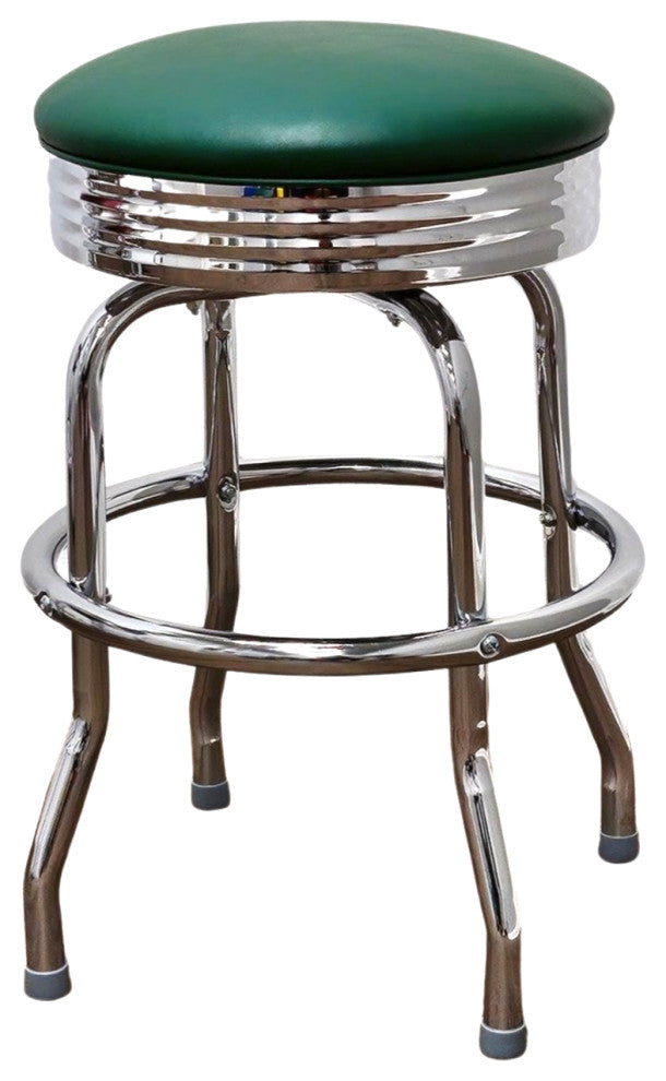 Retro Home Single Ring Chrome Pan 24" Swivel Counter Stool, Green