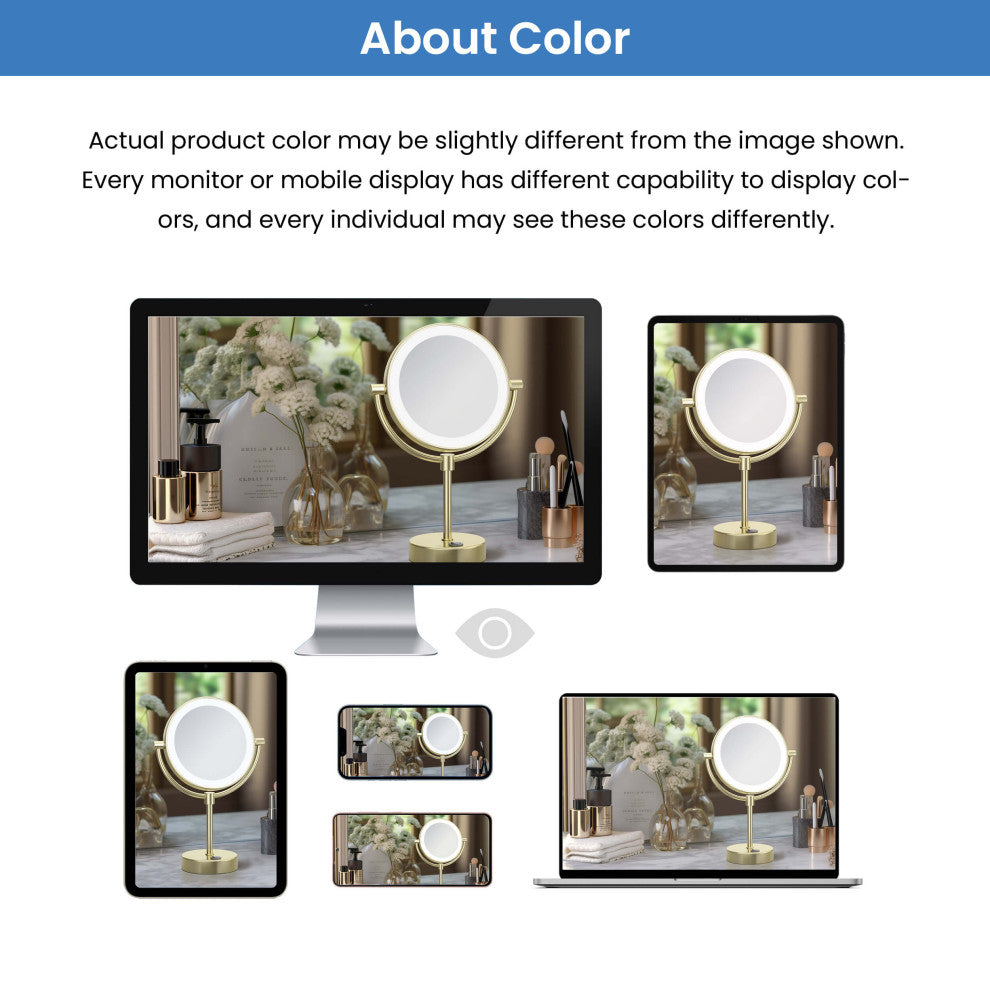 Circular LED Wall Mount Magnifying Make Up Mirror, Brushed Gold