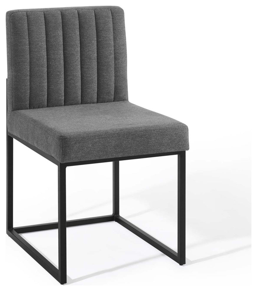 Carriage Channel Tufted Sled Base Upholstered Fabric Dining Chair by Modway