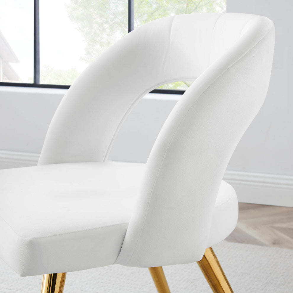 Dining Chair, Set of 2, White Gold, Velvet, Modern Cafe Bistro Hospitality