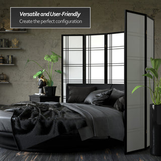 6' Tall Double Cross Shoji Screen, Black, 4 Panels