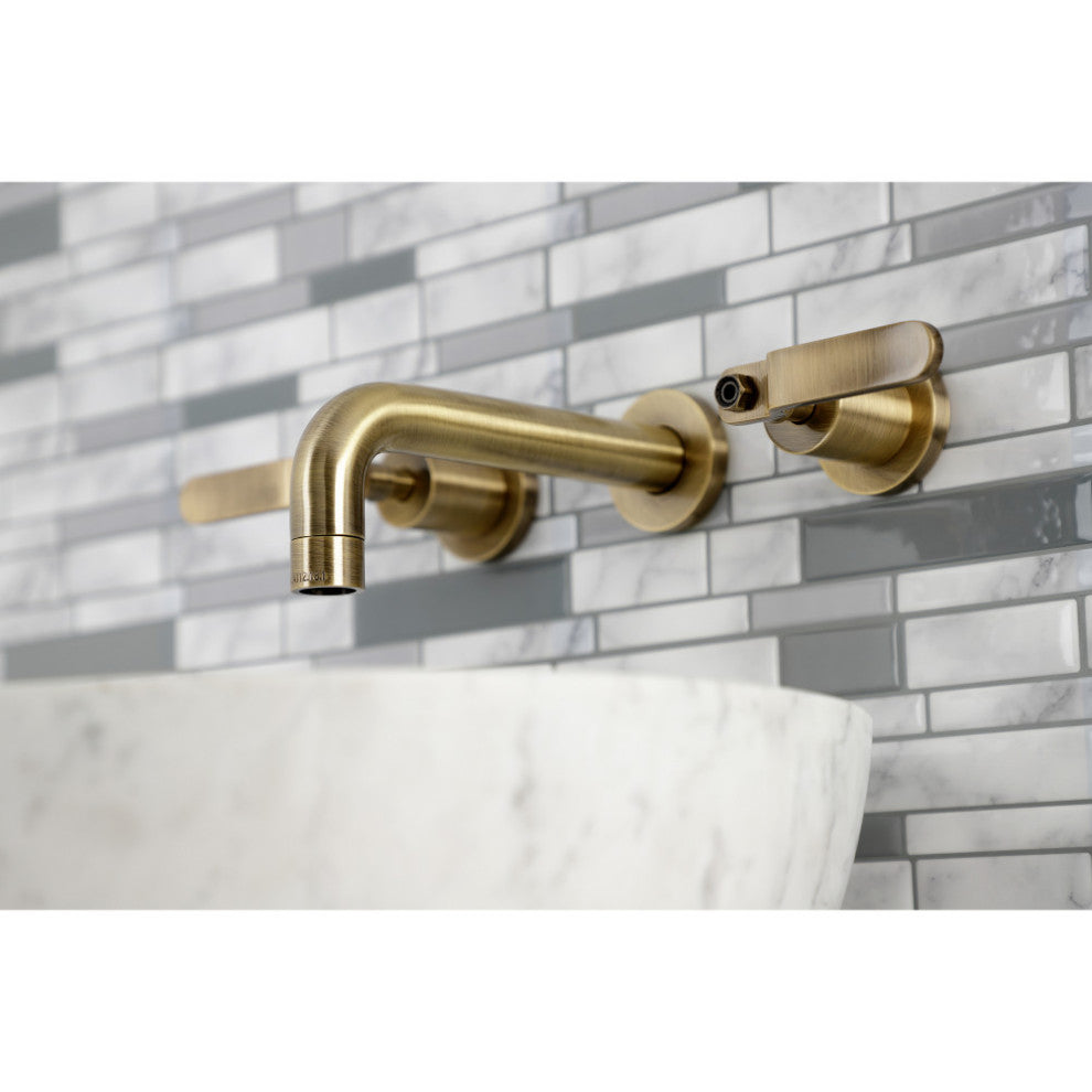 Kingston Brass KS8123KL Two-Handle Wall Mount Bathroom Faucet, Antique Brass