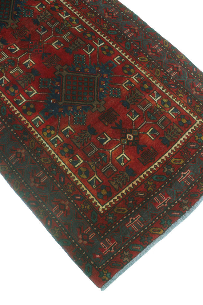 Fine Vintage Distressed Shary Rust/Navy Runner, 3'3x11'3
