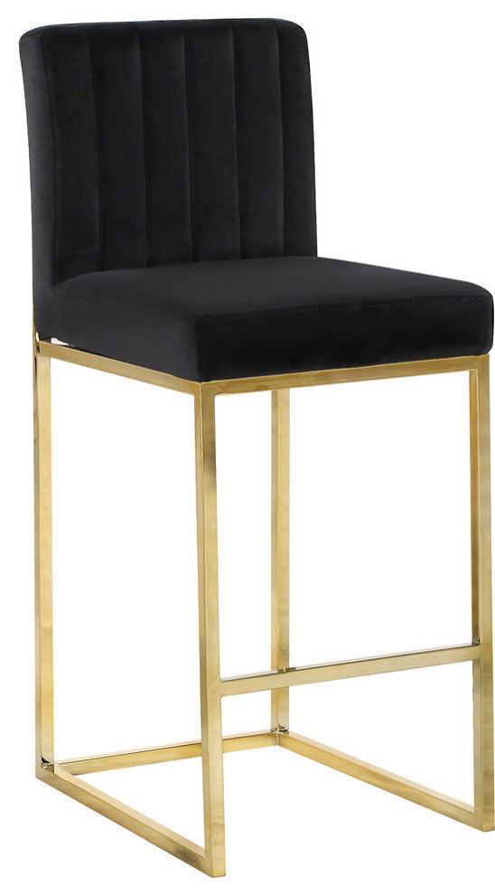 Giselle Velvet Counter Stool, Black, Gold Base