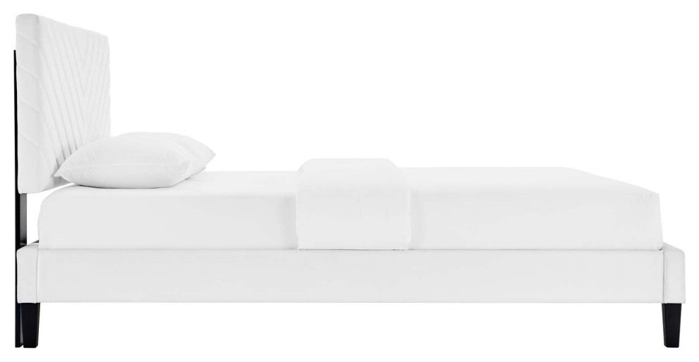 Roxanne Performance Velvet Twin Platform Bed, White