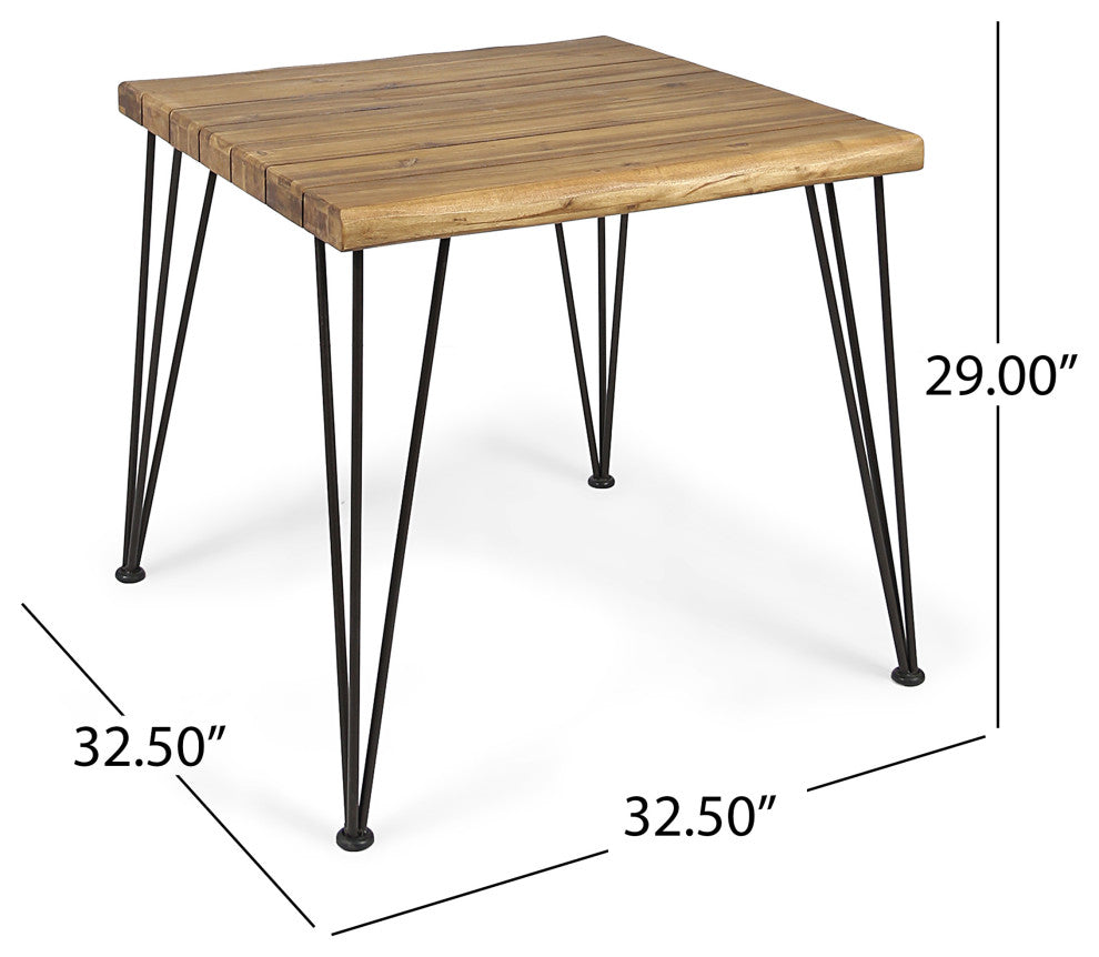 GDF Studio Audrey Indoor Acacia Wood Dining Table, Teak Finish/Rustic Metal
