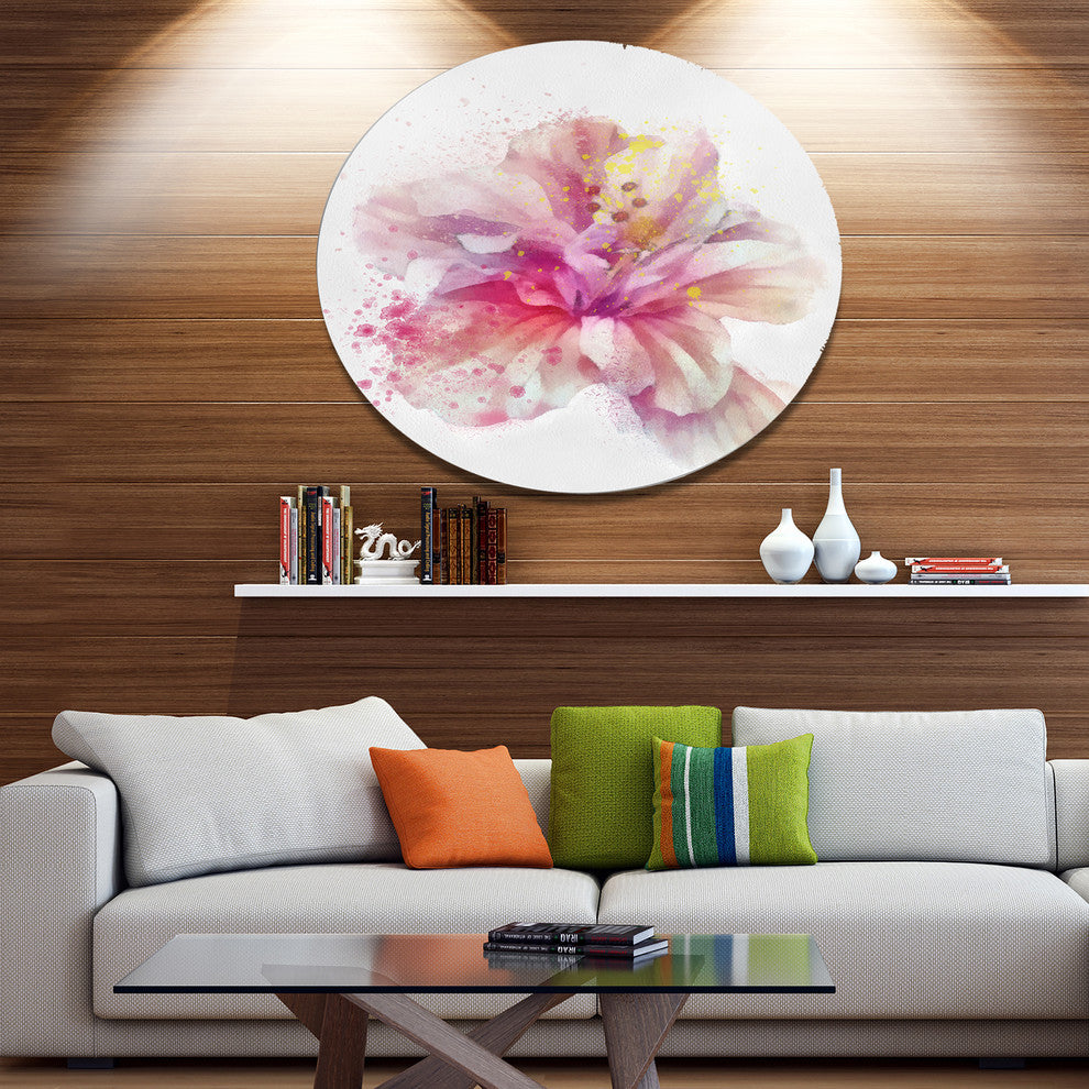 Beautiful Pink Flower Watercolor, Flower Disc Metal Artwork, 23"