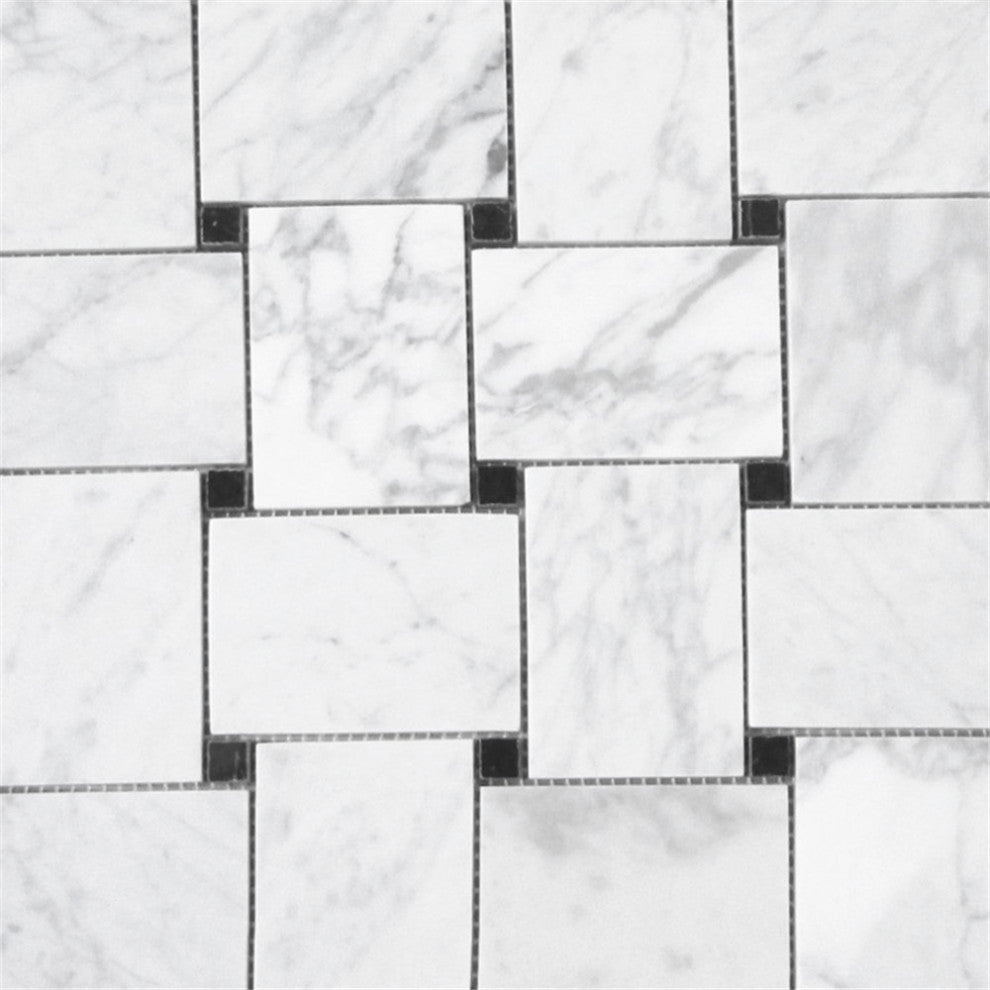 Carrara Marble Wide Big Basketweave Mosaic Tile Polished Venato Bianco, 1 sheet