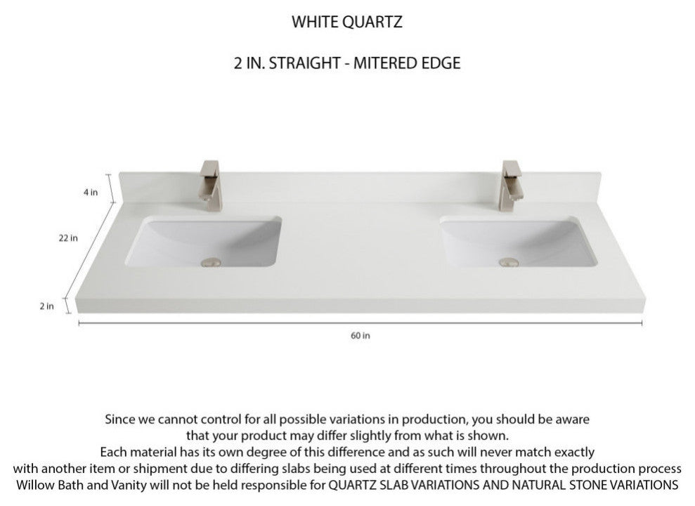 Elizabeth 60 Double Bathroom Vanity in Light Natural Teak 2" White Quartz