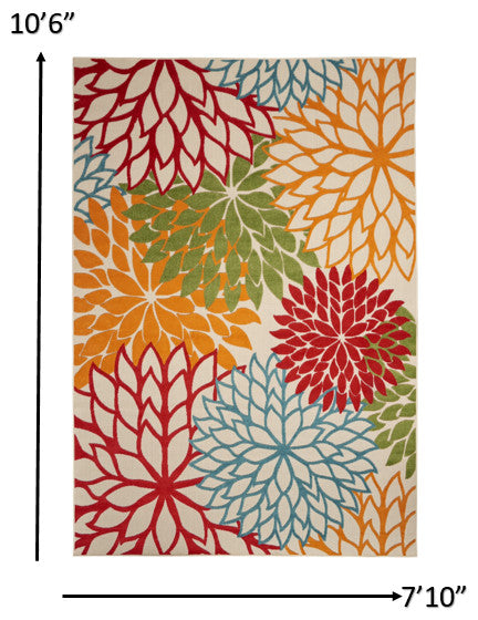 8 x 11 Green Floral Indoor Outdoor Area Rug