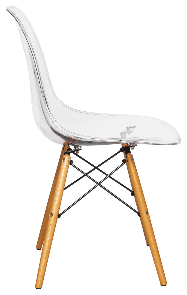 Dover Molded Dinin Side Chair, Wood Dowel Eiffel Base, Clear