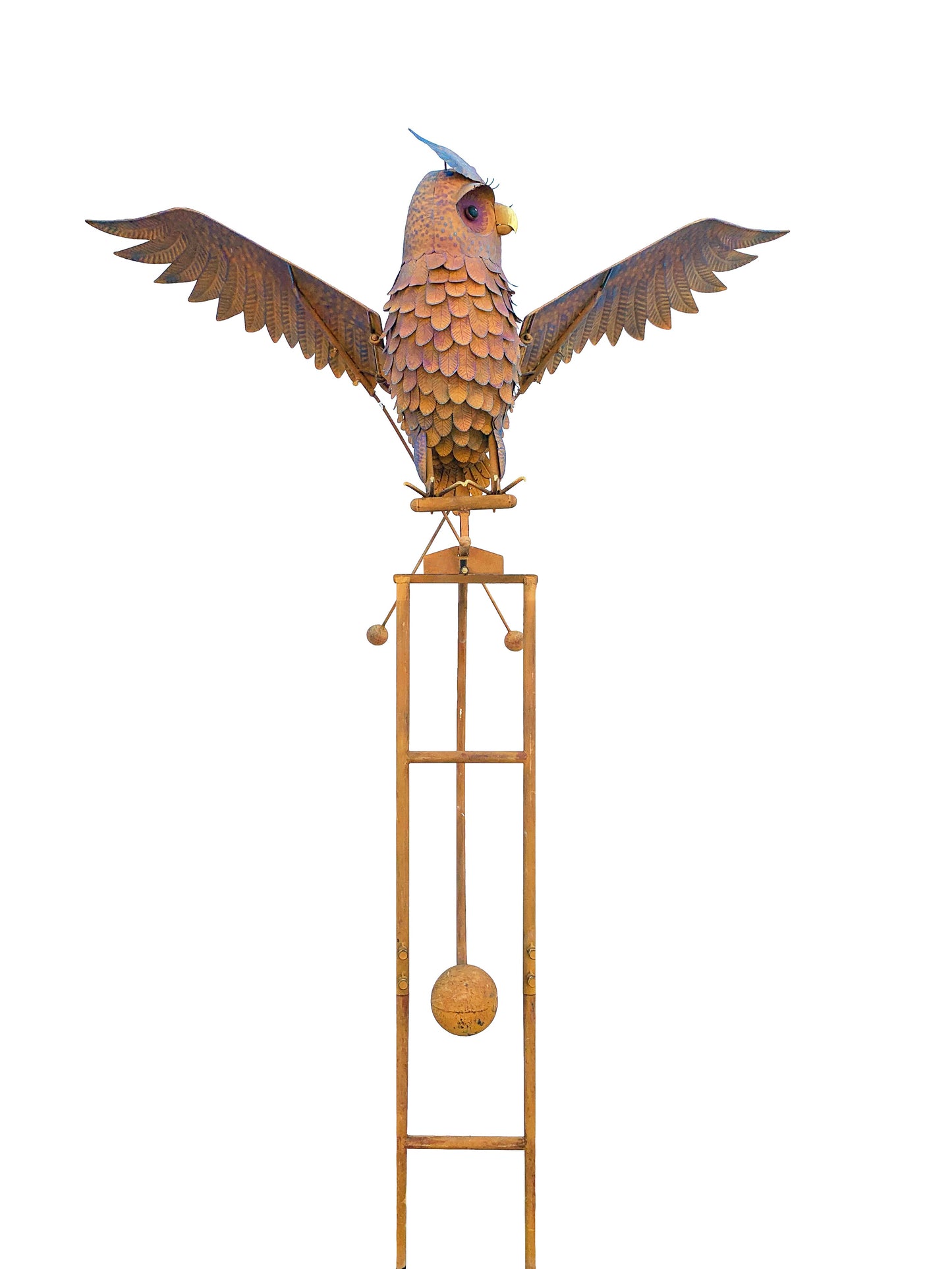Metal Flying Big Owl Rustic Rocker Garden Stake Outdoor Yard Sculpture