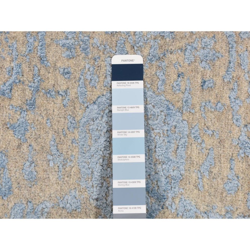 Blue Jacquard Hand Loomed Wool/Silk Pomegranate Design Runner Rug 2'5"x10'1"