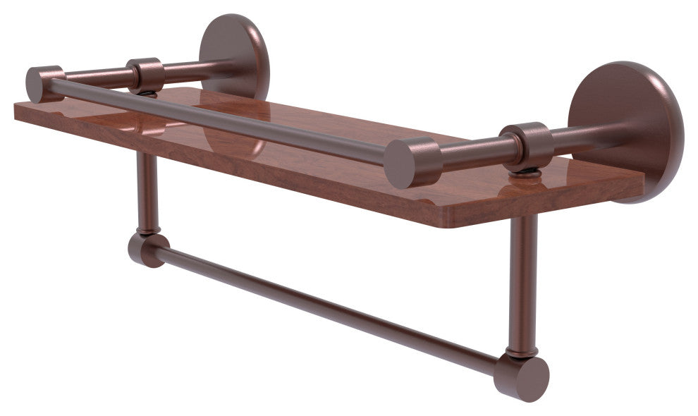 Prestige Skyline 16" Wood Shelf, Gallery Rail and Towel Bar, Antique Copper