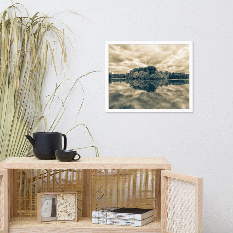 Autumn Reflections Rural Landscape Sepia Framed Photo Paper Wall Art Prints, White, 16" X 20"