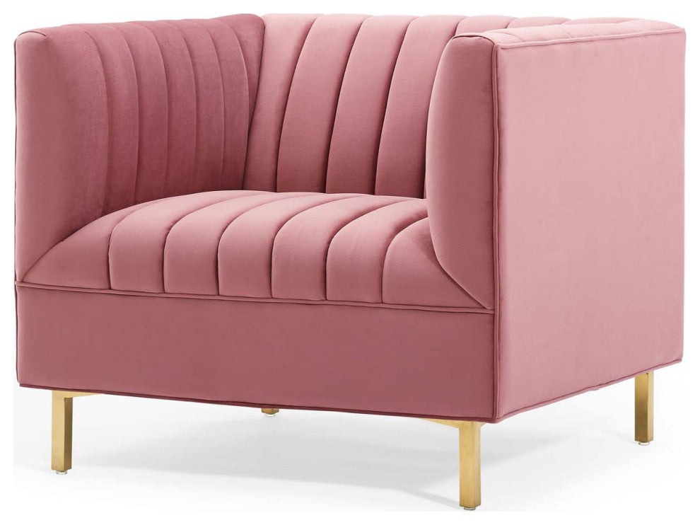 Tufted Armchair Accent Chair, Velvet, Pink, Modern, Living Lounge Hospitality