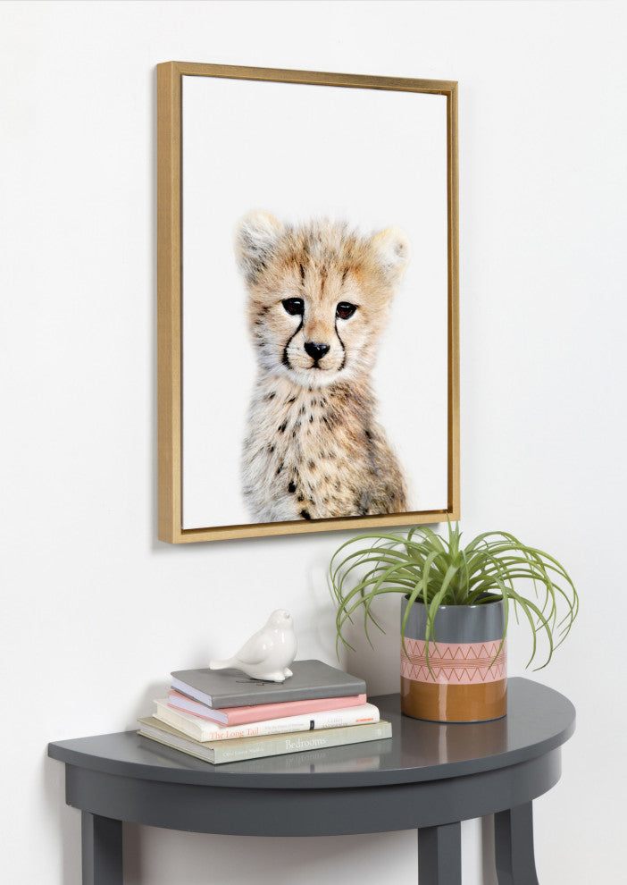Sylvie Cheetah Framed Canvas By Amy Peterson<br>, Gold 18x24