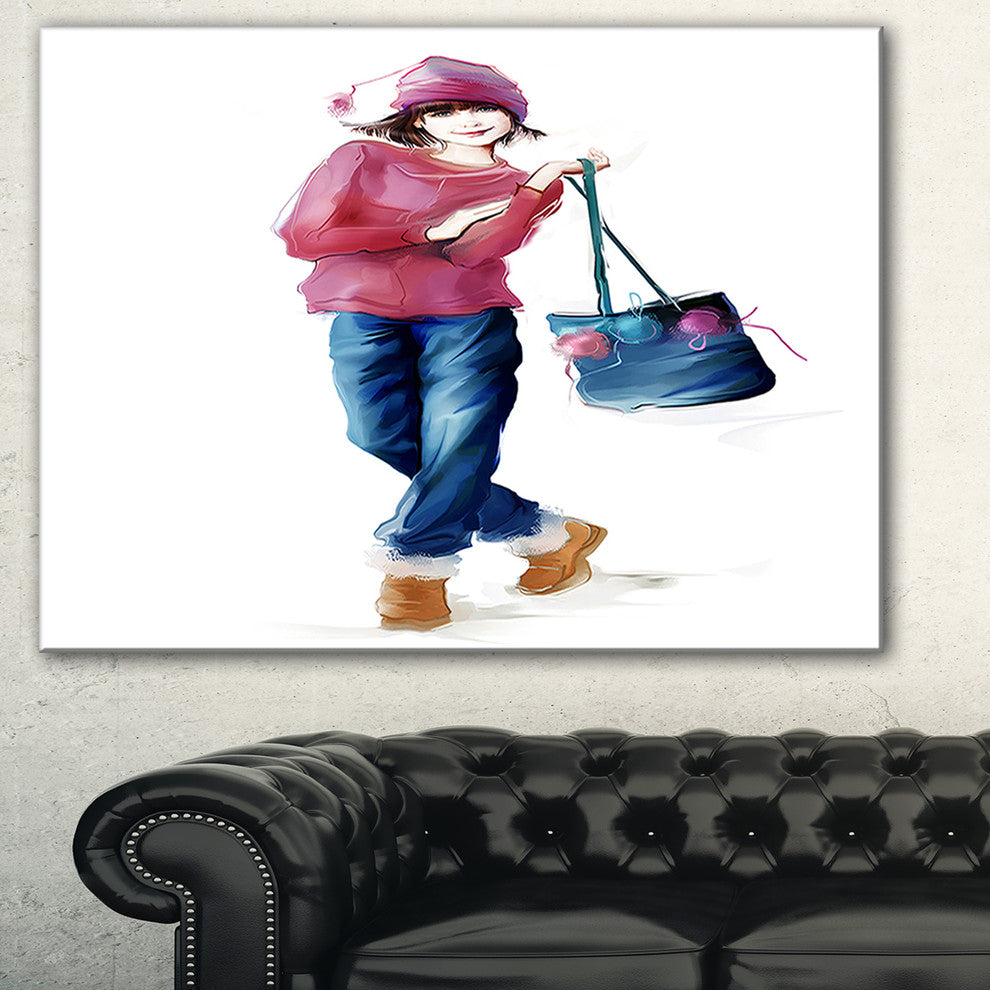 "Fashion Young Girl in Red" Portrait Canvas Print, 32"x16"