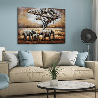 "Elephants" Mixed Media Iron Hand Painted Dimensional Wall Art