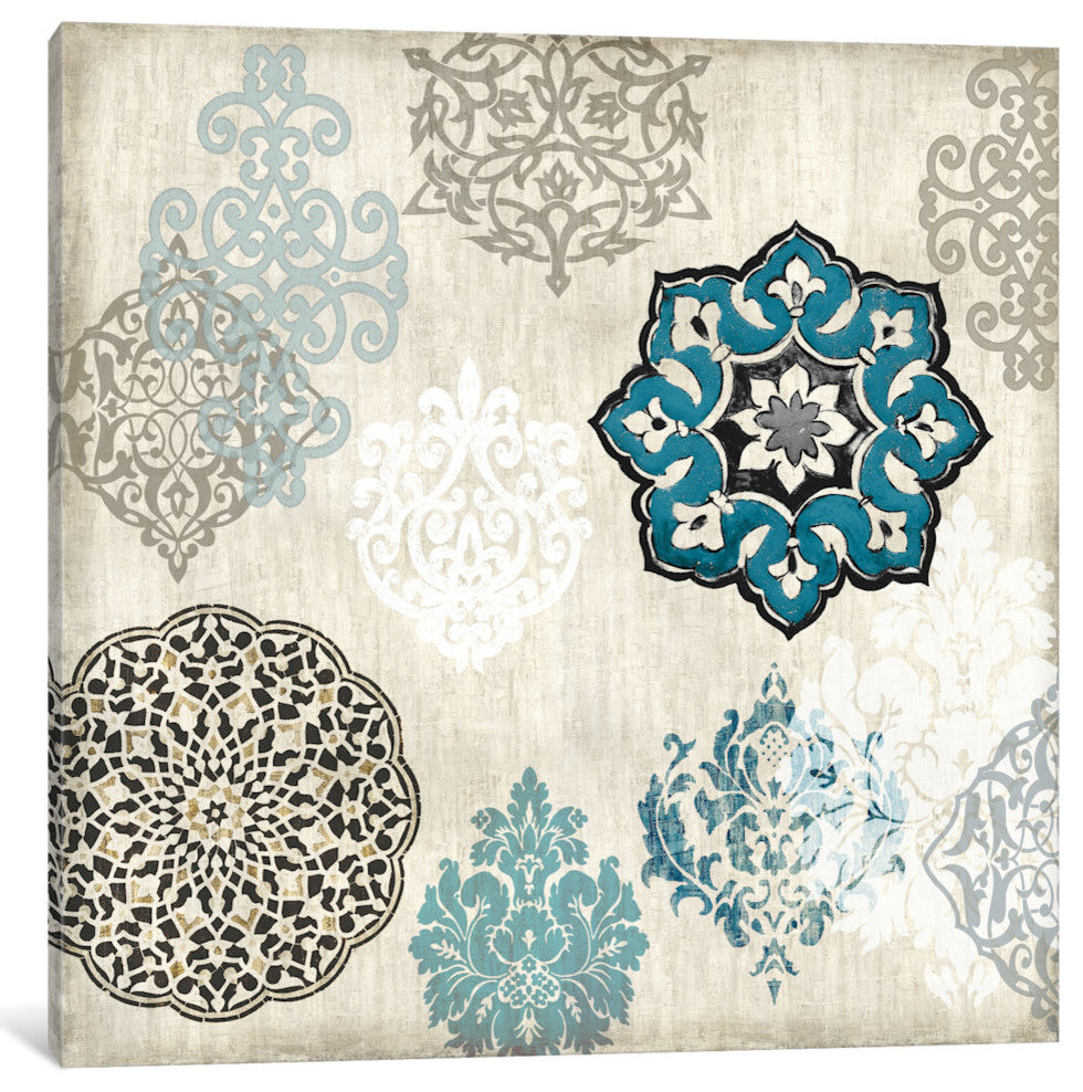 "Decorative Blue Ornaments I" by Ellie Roberts, Canvas Print, 26"x26"