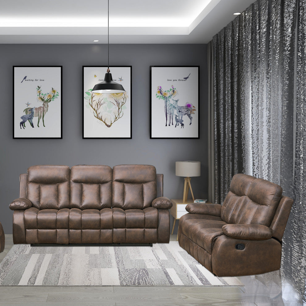 Betsy Furniture 2-Piece Microfiber Reclining Living Room Set, Brown