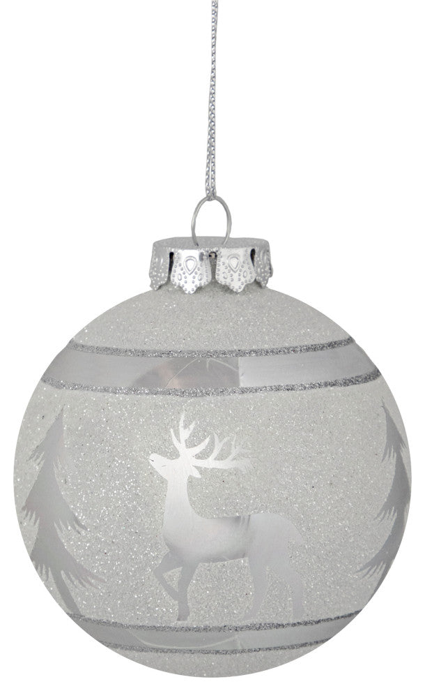 3.5" White and Silver Glass Christmas Ball Ornament
