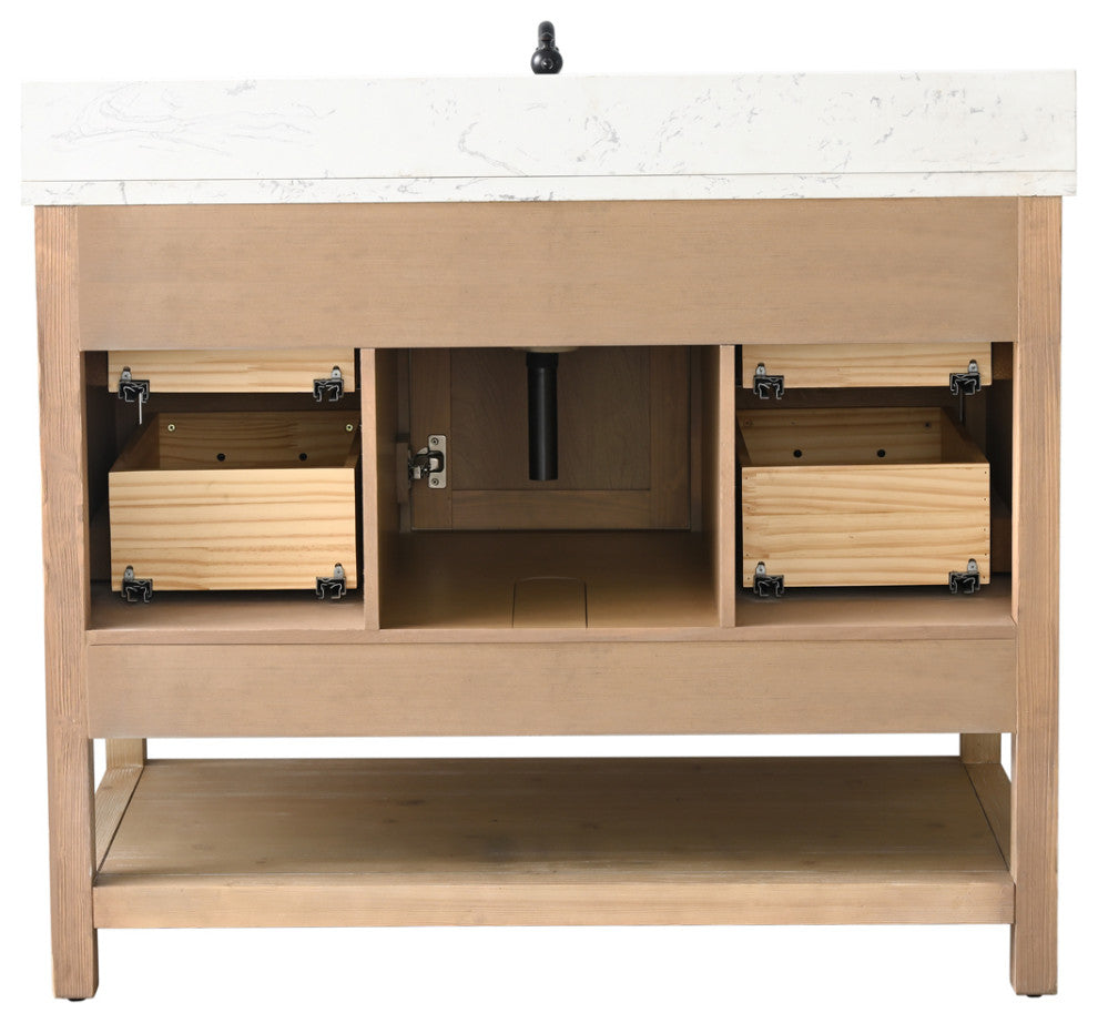 Harvey Farmhouse Bathroom Sink Vanity - Teak White, 42"
