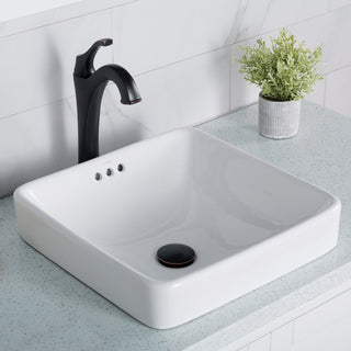 Elavo Square Ceramic Semi-Recessed White Bathroom Sink, Pack of 2