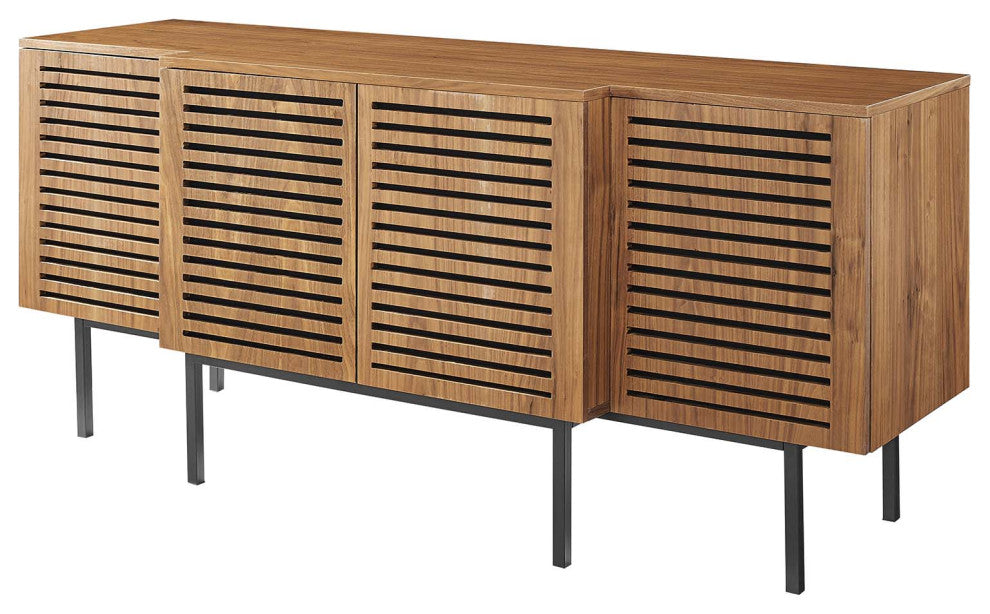 Console Entry Table Sideboard, Rectangular, Wood, Metal, Brown Walnut, Modern