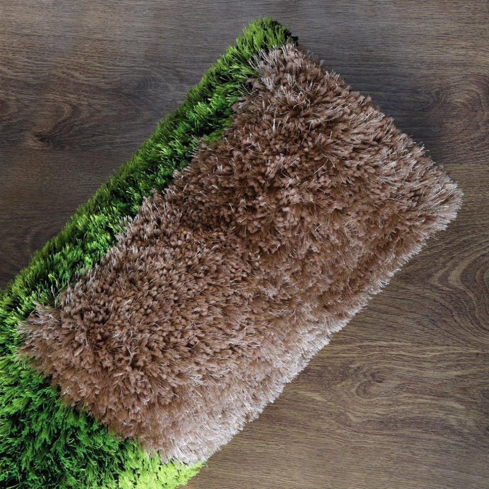 Hand Tufted Shag Polyester Area Rug Geometric Green Beige, [Square] 6'x6'