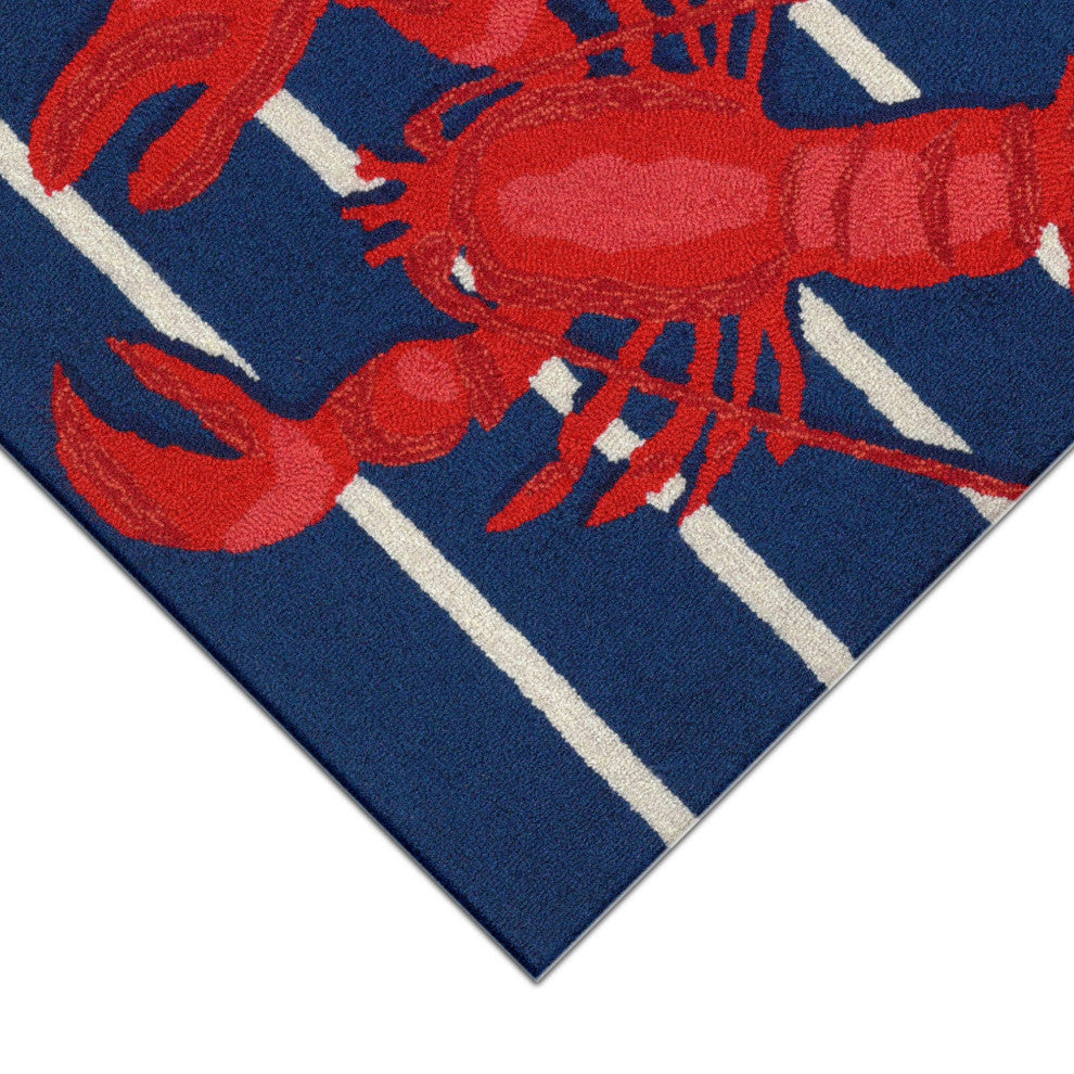 Frontporch Lobster on Stripes Indoor/Outdoor Rug Navy 2'6x4'