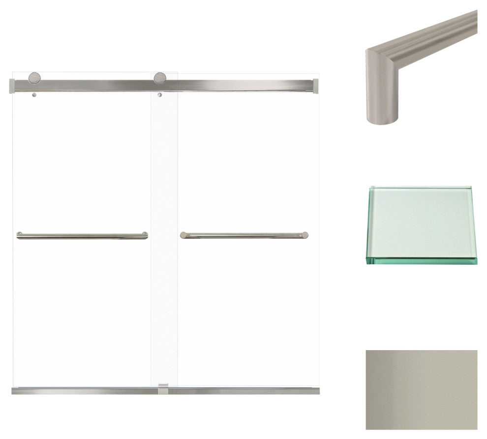Transolid Brianna 60" W x 62" H Frameless Sliding Shower Door, Brushed Stainless