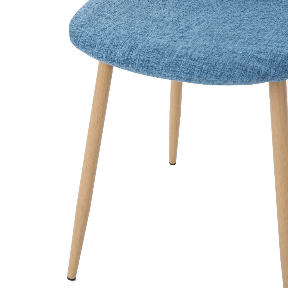GDF Studio Resta Fabric Dining Chairs With Wood Finished Metal Legs, Set of 2, Muted Blue/Light Brown