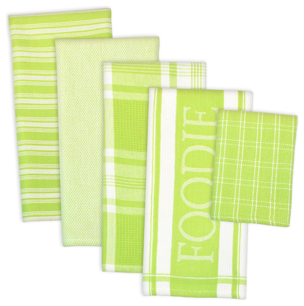 DII Assorted Lime Foodie Dishtowel And Dishcloth, Set of 5