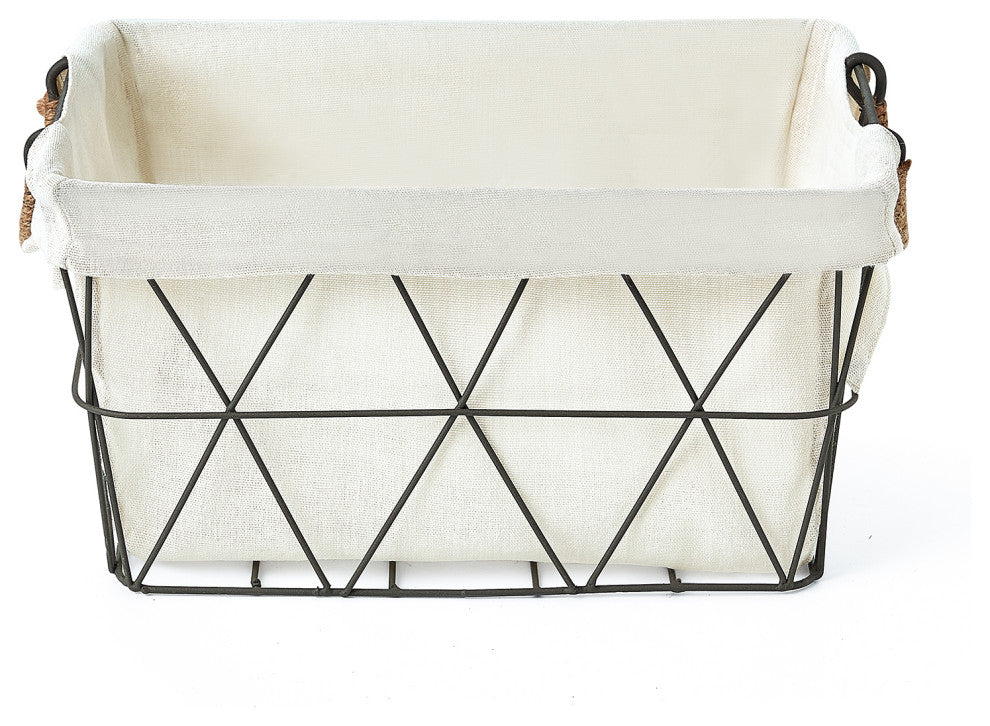 3-Piece Set Lined Tapered Rectangle Storage Baskets w. Jute Handles, Gun Metal