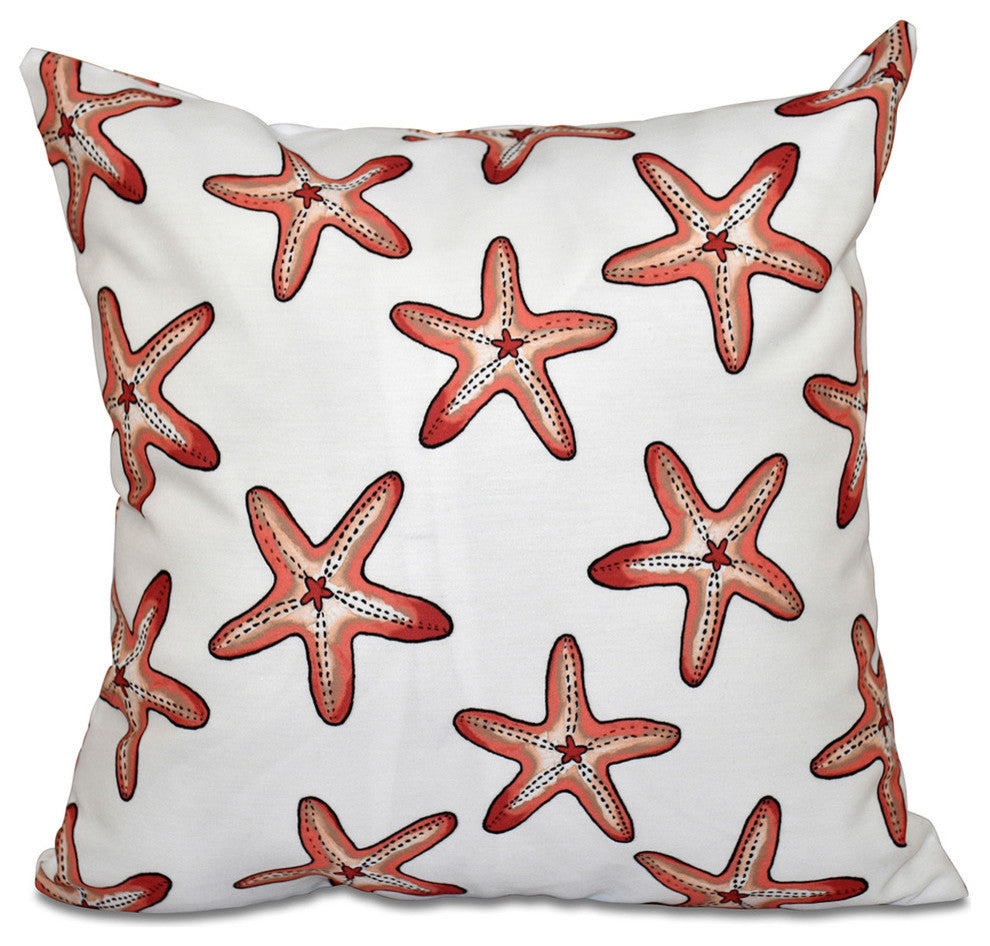 Soft Starfish, Geometric Print Pillow, Coral, 18"x18"